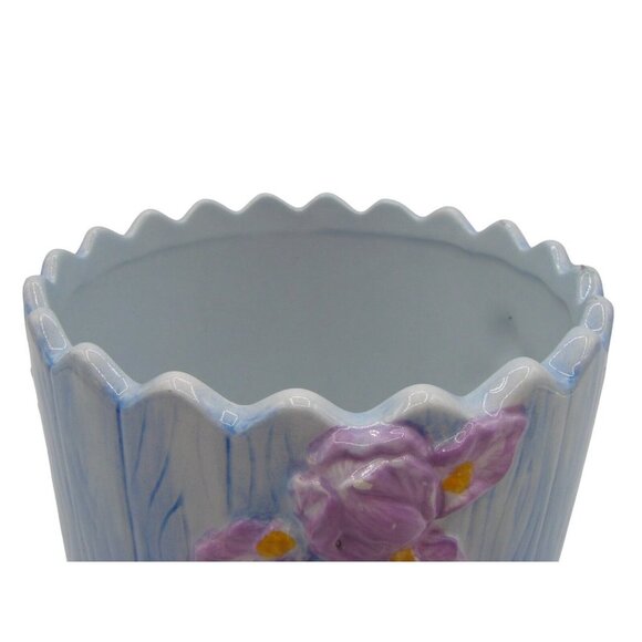Hand Painted Floral Pattern Ceramic Planter Spring Easter Scalloped Edge Pastels - Picture 9 of 9